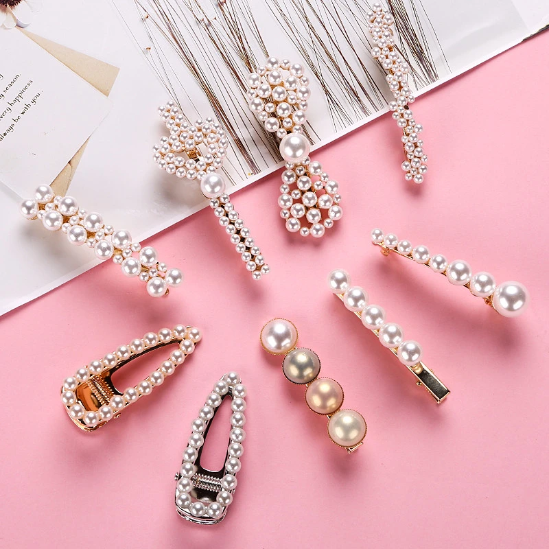 Pearl Hair Clips for Women Girls, Fashion Pearl Hairgrips Crystal Barrettes Pins Snap Clips Decorative Hair Accessories