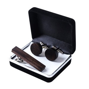 personalized high quality custom manufacturers wood cufflinks and tie clip set