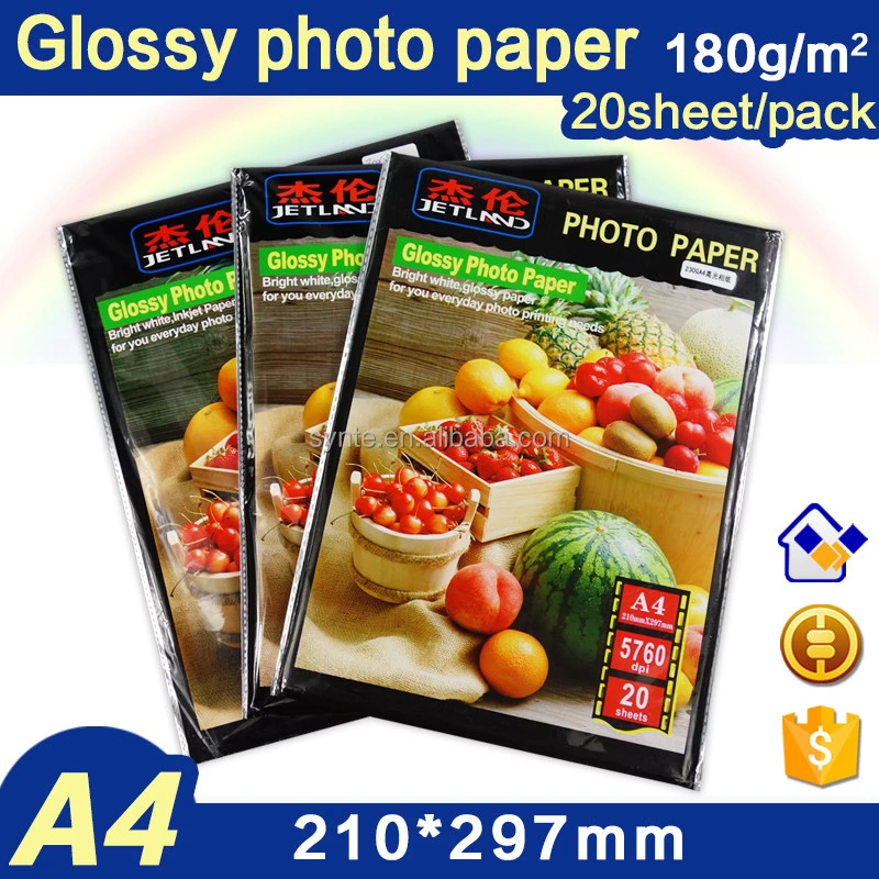 Photo Paper Water-resistant Glossy Inkjet paper A4 20 Sheets 180Gsm
