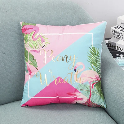 pink watercolor flamingo gold foil custom design cotton linen pillow cases home sofa decoration cushion cover