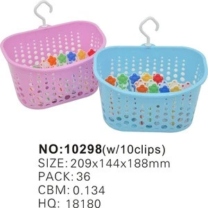 Plastic Clothes Basket with 10pcs Pegs PP Small Basket with Hook & Flower Clips