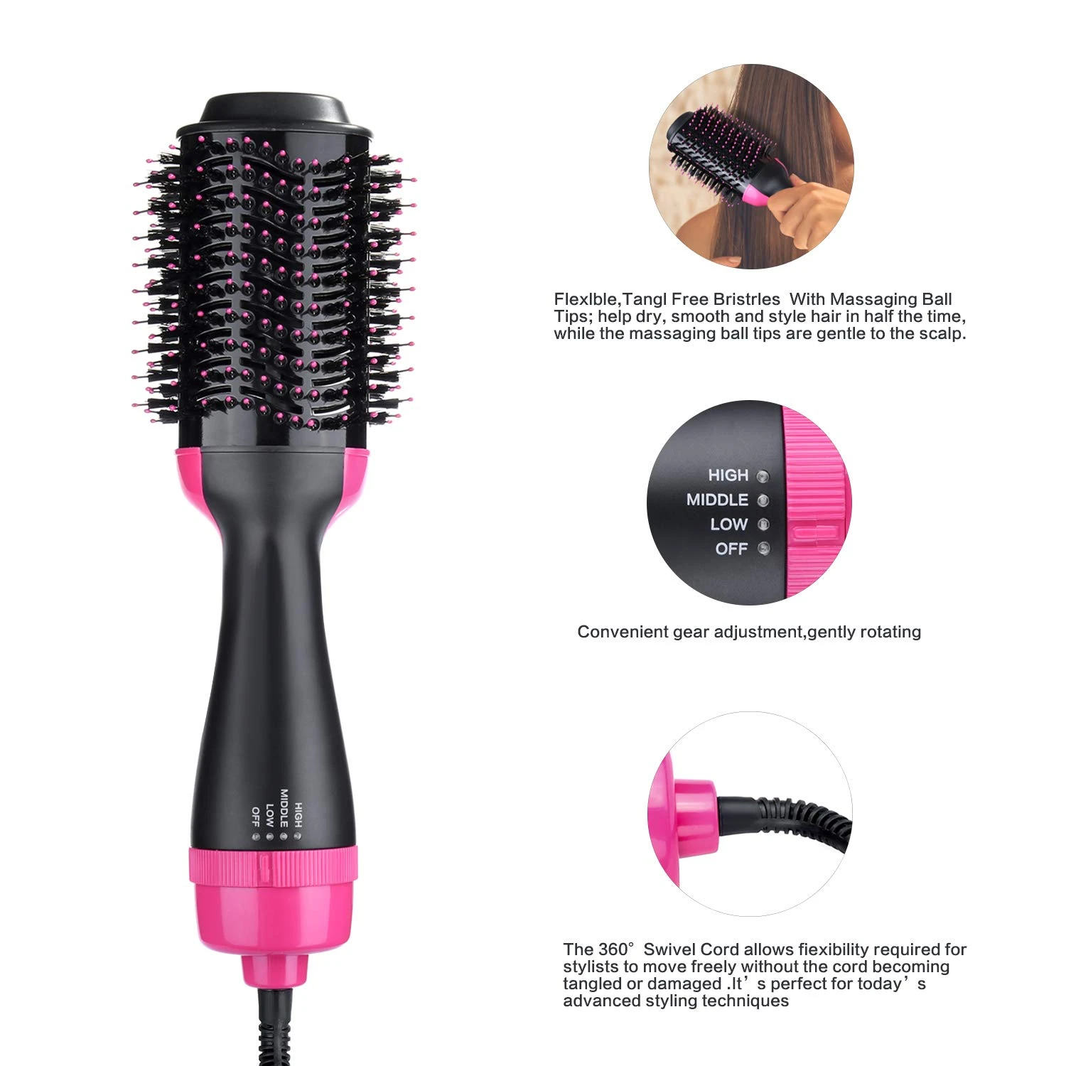 Popular hair dryer to quickly dry hair hot air blow brush 3 gear control hot hair dryer brush