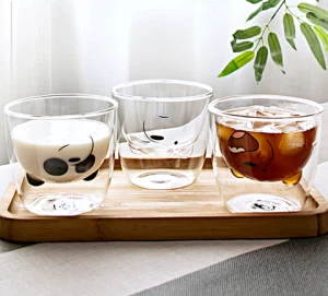 Premium Reusable Wholesale Borosilicate Double Wall Glass Coffee Mug Cute Bear Glass Cup
