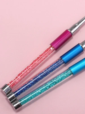 private label custom 3pcs /set Crystal Rhinestone Handle DIY UV Gel Acrylic Nail Art Painting Pens Nail thin Liner Brush Set