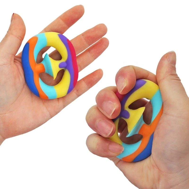 Rainbow Relief Stress Fidget sensory Toy Silicone finger exercise Hand Grip ring Toy