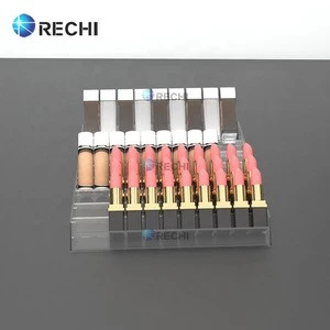 RECHI Original Design Tabletop Clear Acrylic Display Stand Tray With Dividers For Cosmetic Lipsticks Retail Merchandiser Display
