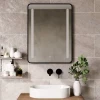 Rectangular Matte Black Metal Frame Front Light Bathroom Smart Mirror with Touch Dimmer