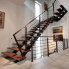 Residential internal single stringer stair wood stairs with wooden treads