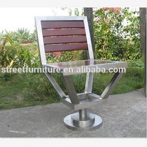 Rotatable outdoor stainless steel garden chair with solid wood
