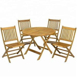 Round Dining Table with 4 Folding Chairs Indonesia Outdoor Table Seating Furniture Wholesale