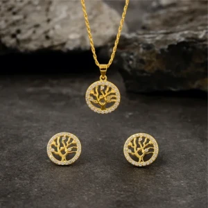 SayYes 925 Sterling Silver Jewelry CZ Tree of Life Cabala Kabala Kabbalah 18K Gold Rhodium Plated Pendant Earrings Sets