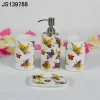 Set of 4 ceramic bath set butterfly emulsion dispenser, toothbrush holder &amp; toothbrush cup and soap holder