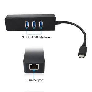 SGH02 USB 3.1 Type C USB-C Multiple 3 Ports Hub with Ethernet Network LAN Adapter (Black)
