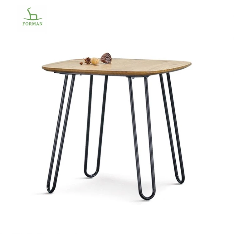 simple precision furniture durable iron frame MDF top wood Veneering metal legs round dining table