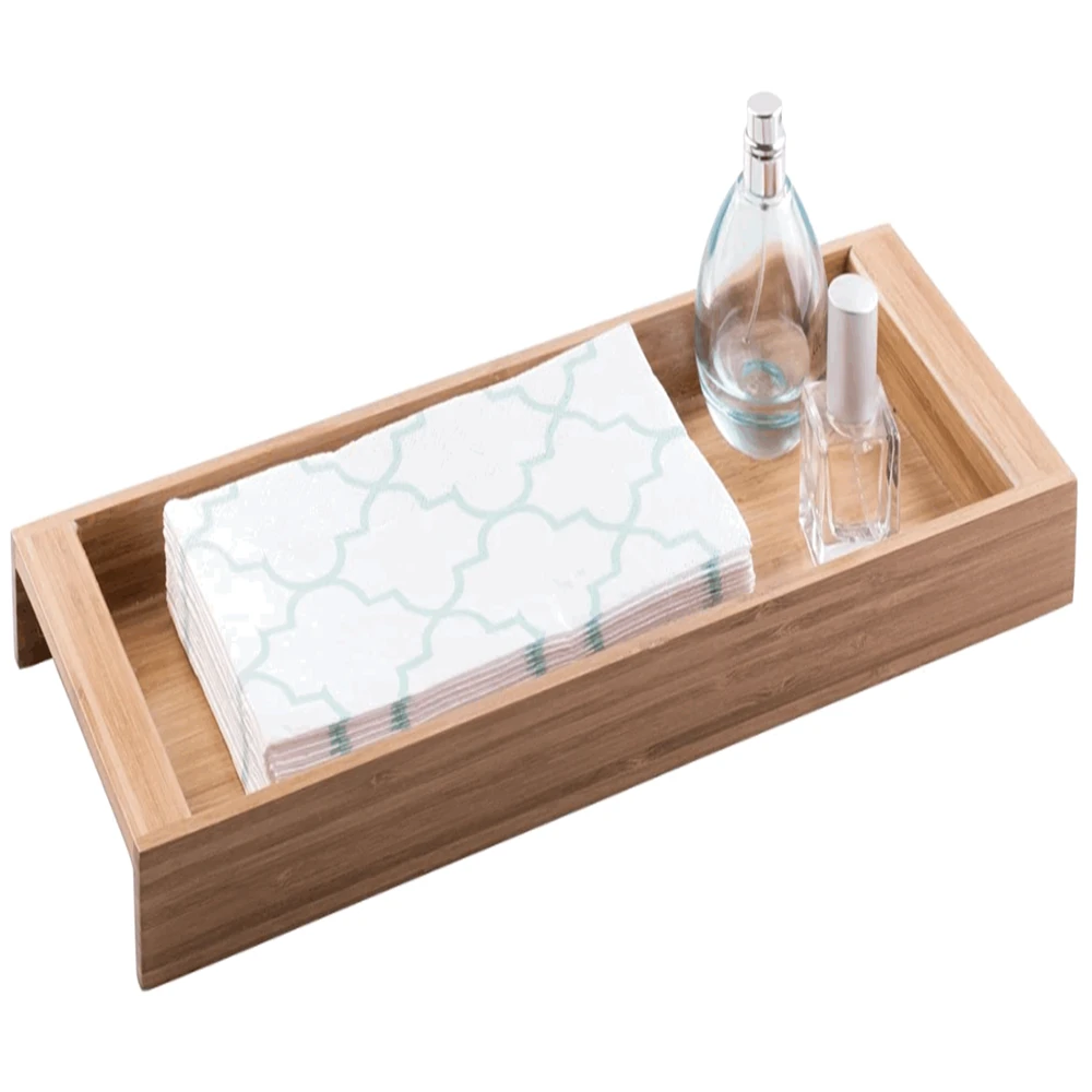 Simple yet chic bamboo toilet tank top storage organizer for tissues home decor best selling wooden tray bathroom tray