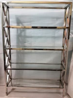 Stainless Steel Multi Cross Book Shelf with 5-tier slabs in glass used for display racks and library in home & office furniture