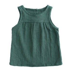 Summer hot sale solid color breathable baby sleeveless tank tees linen baby sleeveless vest