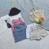 Summer plaid newborn baby clothing set t-shirt + shorts 2126
