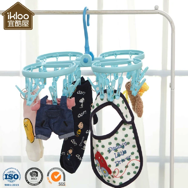 Taiwan Manufacturer Plastic 32-Peg Foldable Indoor Dryer Underwear Socks Gloves Towels Drying Rack Clothes Hanger
