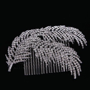 Top Luxury Crystal leaf Bridal Hair Comb Hair Accessories for Wedding Bride Hair HA-346