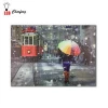 Trolleybus with umbrella woman in sonw led wall picture canvas painting decor for home wholesale in china cheap drop ship