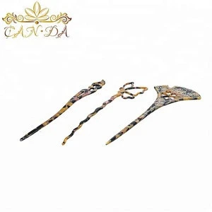 Vintage hairpin carved flower bowknot cellulose acetate archaistic hair sticks
