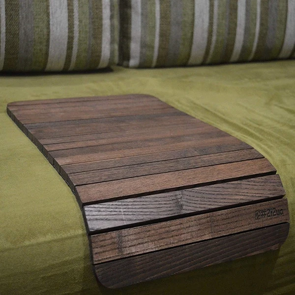 Walnut Color Wooden Sofa Arm Rest Tray Coffee Table
