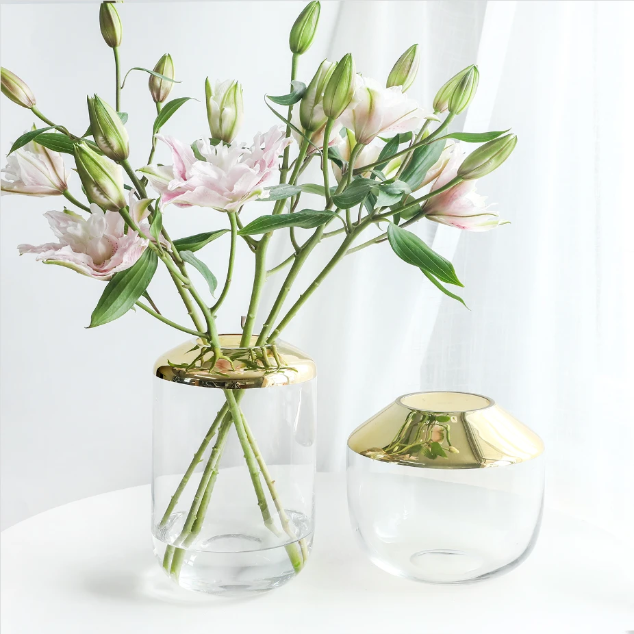 White golden glass vase decoration european creative transparent fresh gold-plated vase home furnishing decoration crafts