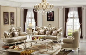 white luxurious european classical style solid wood living room furniture sets sofa sets and coffee table