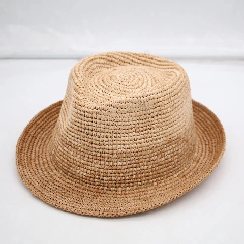 Hand Woven Raffia Straw Fedora Hat Natural main image 0