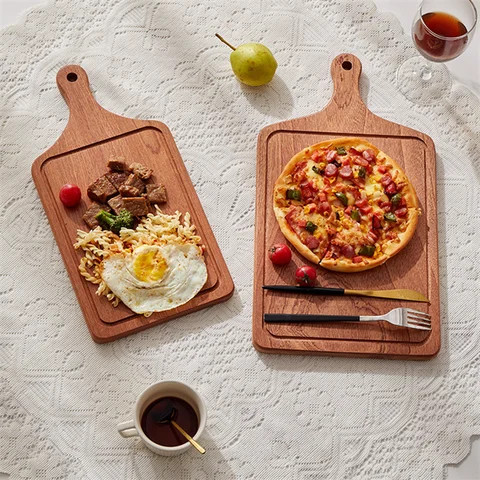 Wholesale High Quality Acacia Round/square Wooden Pizza Peel Cutting Board Cheese Paddle Serving Board With Handle