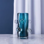 Wholesale Minimalist Table Decor Small Cheap Art Blue Cylinder Clear Glass Flower Vases