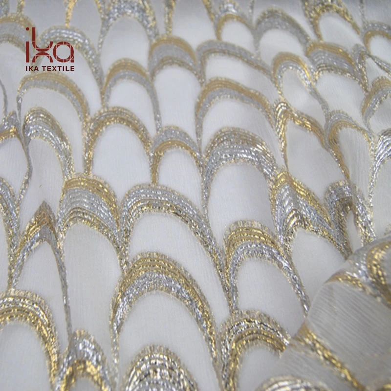 Wholesale Natural White Ombre Crinkle Georgette Golden Silver Metallic Silk Lurex Fabric