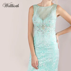 Wholesale Sexy Bandage Backless lace Beading Turquoise evening Dress China Slim cut Bridesmaid Fishtail Dresses