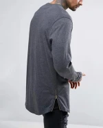 Wholesale Super Longline Long Sleeve T Shirt With Curved Hem And Zips
