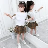 Wholesale toddler girls Boutique plaid patchwork sweatshirt top with plaid skirt 2 pcs Clothing set