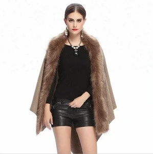 Wholesale Warm faux fox fur collars shawl Women Wool Cape