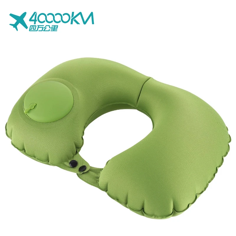 WMXP0008 Wholesale High Quality Automatic Press Self inflating inflatable Silk Air  plane Travel Neck Pillow with Pump