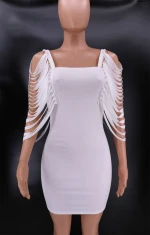 women clothing  strapted bat sleeve white bandage evening  dress