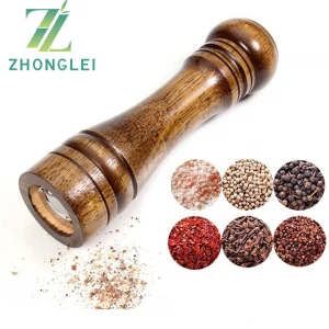 Wood Salt and Pepper Mill Set, Pepper Grinders, Salt Shakers with Adjustable Ceramic Rotor- 8 inches
