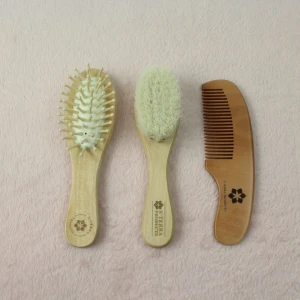 Wooden Handle Goat Hairs Baby Hair Brush and Wooden Airbag Combs Set