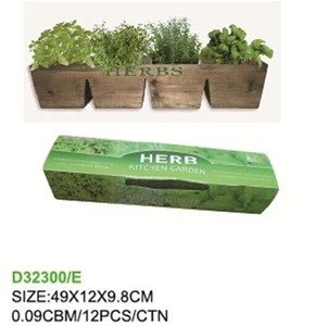 Wooden kitchen herb planter set with soil/vermiculite/growing medium and herb seeds