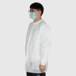 XXL SMS 40GSM White Disposable Lab Coat with Knit Collar and Cuff