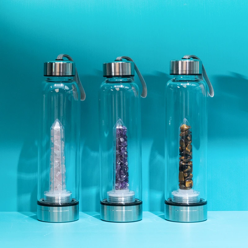 Yase High Quality Healing Crystal Bottles Energy Stones Glass Bottle Gemstone Drinking Water Bottle