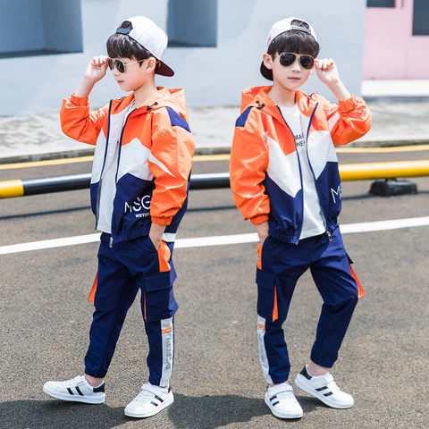 Z82623B korean style casual children boys clothes clothing sets kids sports wears set