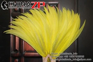 ZPDECOR Wholesale 50-55cm Choosed Quality Dyed Yellow Silver Pheasant Tail Feathers for Costumes Design
