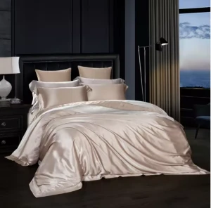 Luxury Champagne Silk Satin Bedding Set Duvet Cover Bed Sheet Pillowcases