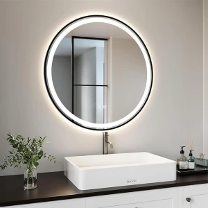Round LED Bathroom Mirror, Aluminum Framed Bathroom Vanity Mirror for Wall, Front And Backlit,Anti-Fog,3 Colors