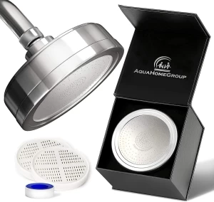 AquaHomeGroup Luxury Filtered Shower Head (Metal) 2 Cartridges Vitamin C + 5 Shower Caps