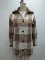 Customized Autumn / Winter 61%RECYCLE POLYESTER 30%ACRTLIC 9%NYLON plaid pattern coat for Ladies